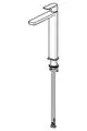 Einhebelmischer in Chrom von HANSA mit rechteckigem Design. Der Auslauf ist gerade und die Armatur wird über einen hebel gesteuert. Ideal für Waschtische.